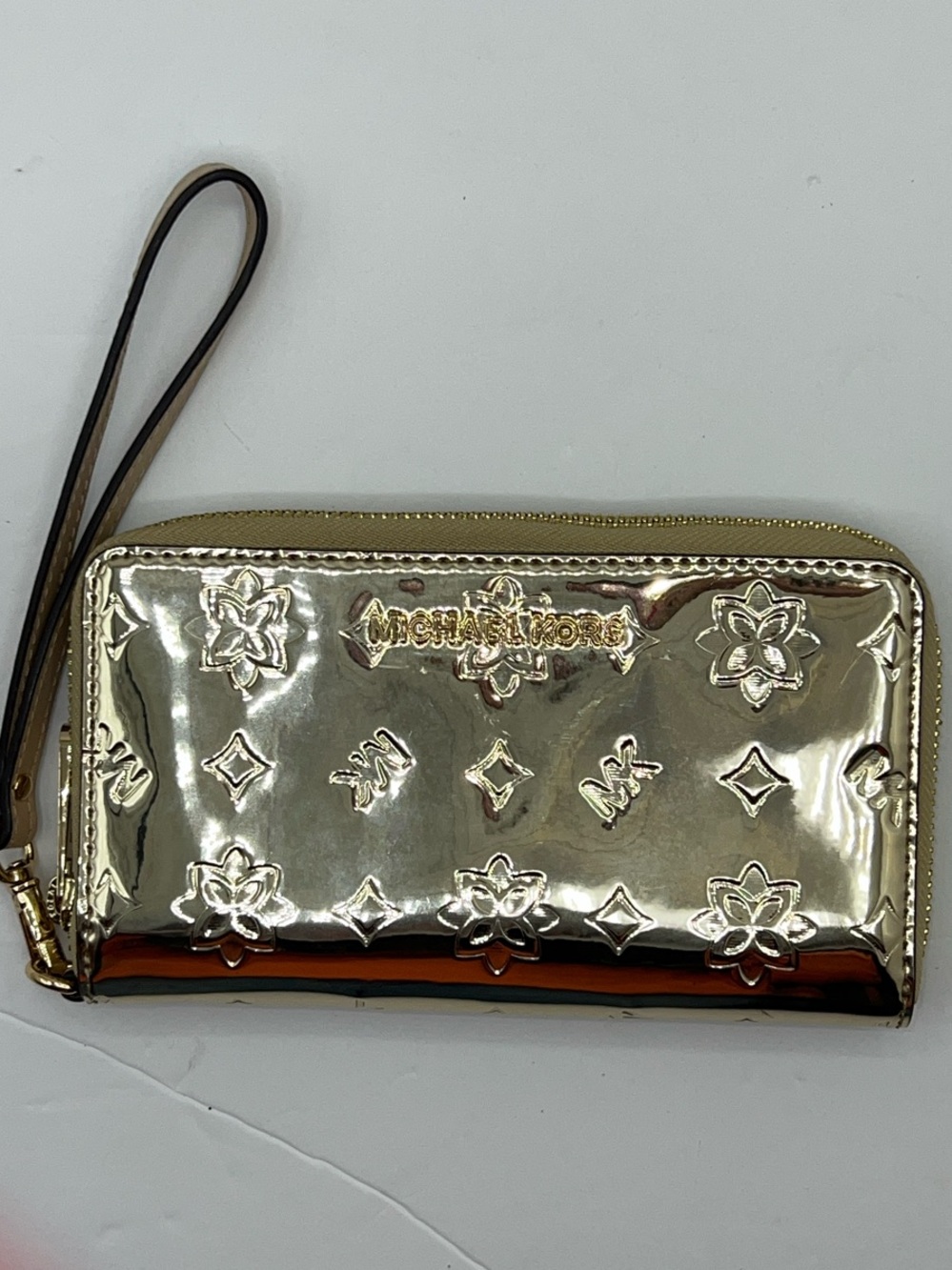 Michael Kors Jet Set Metallic Gold Embossed Wristlet Clutch